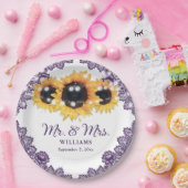 Lila Rustikal-Chic-Spitzen-Sonnenblumen-Hochzeit Pappteller (Party)