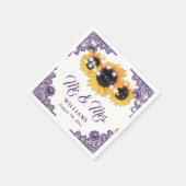 Lila Rustikal-Chic-Spitzen-Sonnenblumen-Hochzeit Serviette (Ecke)