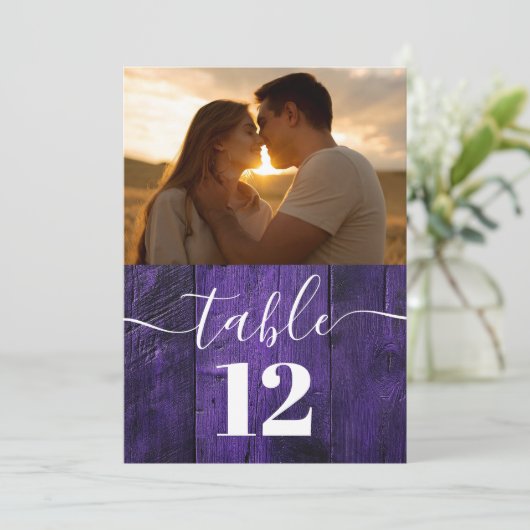 Lila Rustikale Barholz Boho Foto Tischnummer (Stehend Vorderseite)