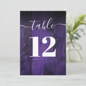 Lila Rustikale Barholz Boho Tischnummer (Stehend Vorderseite)