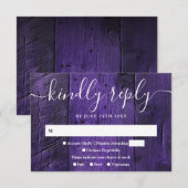 Lila Rustikale Barn Wood Boho Western Hochzeit RSVP Karte (Vorne/Hinten)