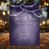 Lila Rustikale Baum-Lichterkette Save-the-Date Save The Date