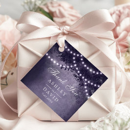 Lila Rustikale Baumkanopie Lights Woodland Hochzei Geschenkanhänger