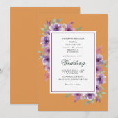 Lila Rustikale Blumige Hochzeit Einladung (Vorne/Hinten)