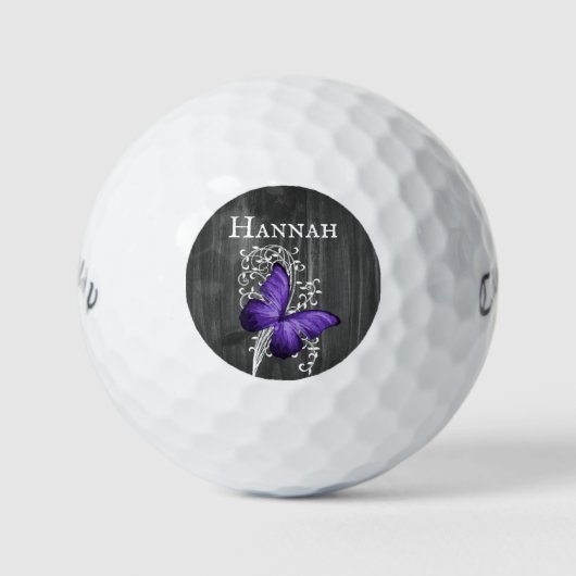 Lila Rustikale Butterfly Personalisierte Golfbälle (Vorderseite)