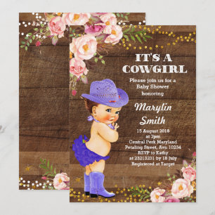Lila rustikale Cowgirl-Babyduschkarte Einladung