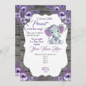 Lila Rustikale Elefanteneinladung bearbeitbar Einladung (Vorne/Hinten)