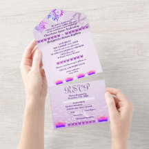 Lila rustikale florale Hochzeitseinladung