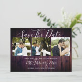 Lila Rustikale FOTO-Collage Save the Date Hochzeit Einladung (Stehend Vorderseite)