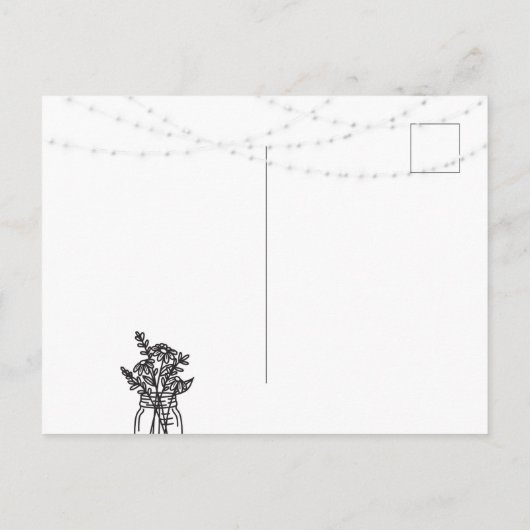 Lila rustikale Holz String Lights Boho Mason Jar Ankündigungspostkarte (Rückseite)