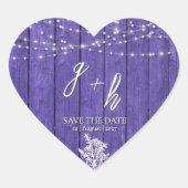 Lila rustikale Holz String Lights Boho Mason Jar Herz-Aufkleber (Vorderseite)