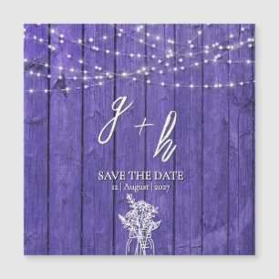 Lila rustikale Holz String Lights Boho Mason Jar Magnetkarte