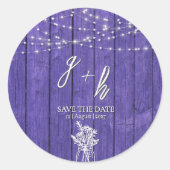 Lila rustikale Holz String Lights Boho Mason Jar Runder Aufkleber (Vorderseite)