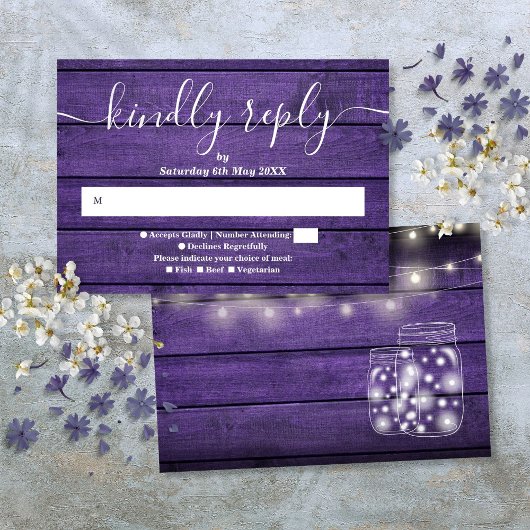 Lila Rustikale Holzbalkenleuchten Mason Jars RSVP Karte