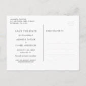 Lila Rustikale Holzkleckse Hochzeit Ankündigungspostkarte (Rückseite)