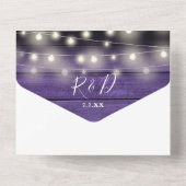 Lila Rustikale Holzsaitenblumen All In One Einladung (Rückseite)