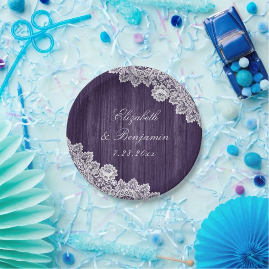 Lila Rustikale Holzwinkerneigung Pappteller (Party)