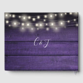 Lila rustikale Holzzeicheneiche Gästebuch (Rückseite)