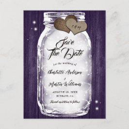 Lila rustikale Mason Jar String Lights Wood Weddin Ankündigungspostkarte