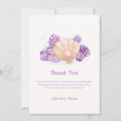 Lila Rustikale Pearl Seashell Baby Dusche Dankeskarte (Vorderseite)