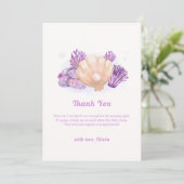 Lila Rustikale Pearl Seashell Baby Dusche Dankeskarte (Stehend Vorderseite)