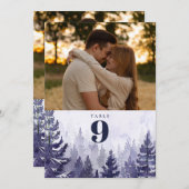 Lila Rustikale Pinienwald Foto Tischnummer (Vorne/Hinten)