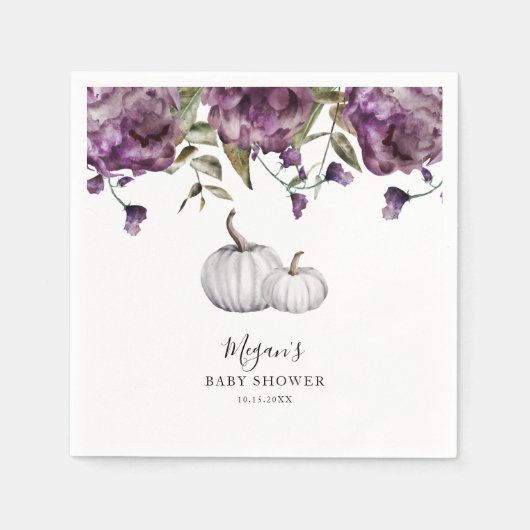 Lila rustikale Pumpkin Fall Baby Dusche Serviette (Vorderseite)