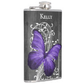 Lila Rustikale Schmetterlingsflasche Personalisier Flachmann (Rechts)