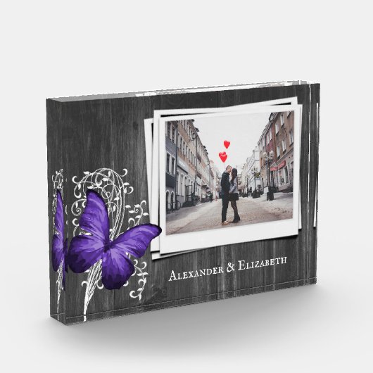 Lila Rustikale Schmetterlingskupplung Foto Block (Links)