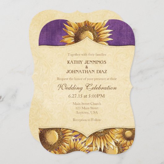 Lila Rustikale Sonnenblume Einladung (Vorne/Hinten)