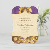 Lila Rustikale Sonnenblume Einladung (Stehend Vorderseite)