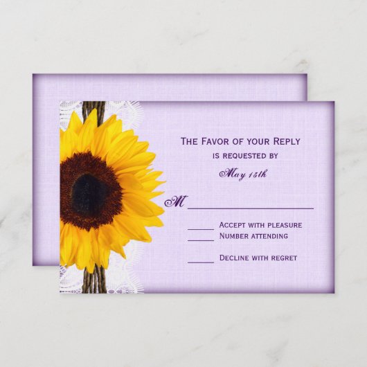 Lila Rustikale Sonnenblume RSVP-Karten RSVP Karte (Vorne/Hinten)