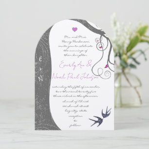 Lila Rustikale Wald Liebesvogel Hochzeit Einladung