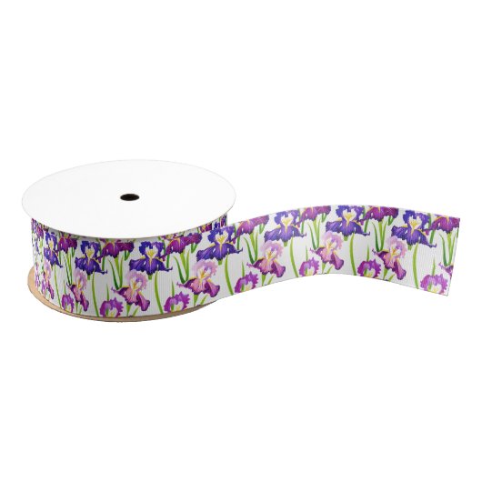 Lila Rustikale Wiese Iris Blume Aquarell Ripsband (Spule)