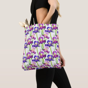 Lila Rustikale Wiese Iris Blume Wasserfarbe Tasche