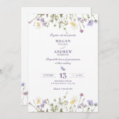 Lila Rustikale Wildblumen Hochzeit Einladung (Vorne/Hinten)
