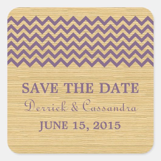Lila Rustikale Zickzack Save the Date Stickers (Vorderseite)