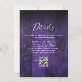 Lila Rustikaler Boho Barn Wood Wedding QR Code Einladung (Rückseite)