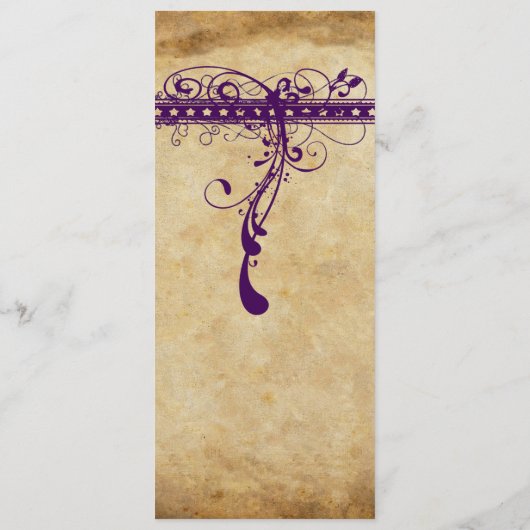 Lila rustikaler Hinterhof oder mittelalterliche Re Menükarte (Rückseite)