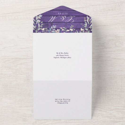 Lila Rustikaler QR-Code für Holzblumen All In One Einladung (Außenbereich)