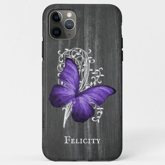 Lila Rustikaler Schmetterling Personalisiert Case-Mate iPhone Hülle (Rückseite)