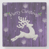 Lila Rustikaler Weihnachtsbaum Rentierstein Unters Steinuntersetzer (Vorderseite)