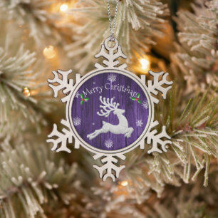 Lila Rustikaler Weihnachtsschmuck Schneeflocken Zinn-Ornament