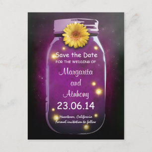 Lila Rustikaler Whimsical Mason Jar Save the Date Ankündigungspostkarte
