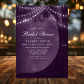 Lila Rustikales Bauminitials Lights Brautparty Einladung