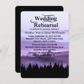 Lila rustikales Gebirgshochzeits-Proben-Abendessen Einladung (Vorne/Hinten)
