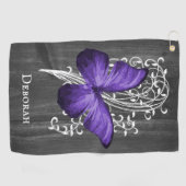 Lila Rustikales Schmetterling Personalisiertes Gol Golfhandtuch (Horizontal)