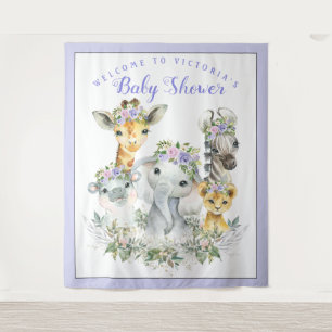 Lila Safari Baby Showbanner Hintergrund XL Wandteppich