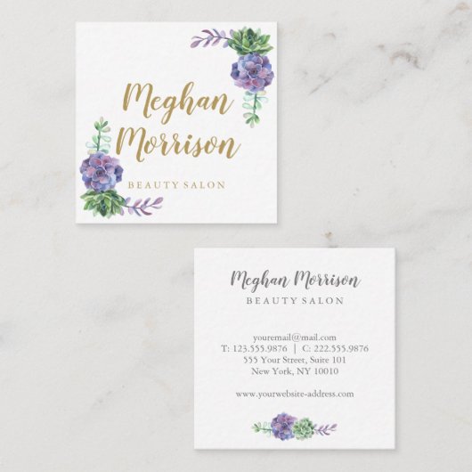 Lila saftige quadratische Geschäftskarte Quadratische Visitenkarte (Vorne/Hinten)