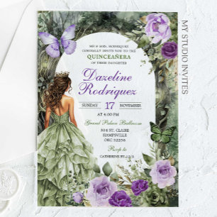 Lila Sage Green Whimsiswald Quinceanera Acryleinladungen